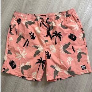 Reef Mens Tropical Toucan Print Swim Trunks Pink Size Large Board Shorts